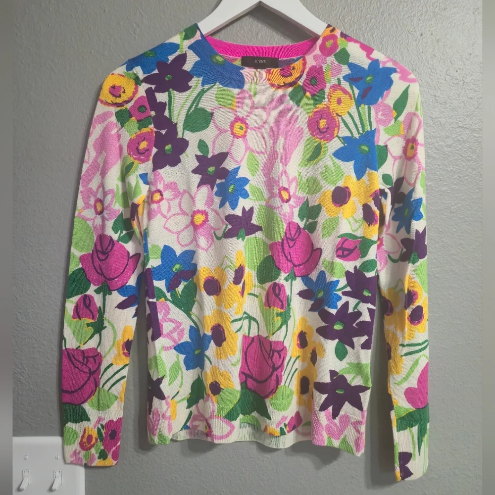 J. Crew Margot Sweater In Garden Print Size XXS
